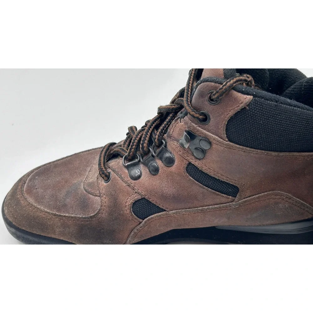 USA Olympic Mens Brown Leather Hiking Boots Mid Top Lace Up Gorpcore Shoe